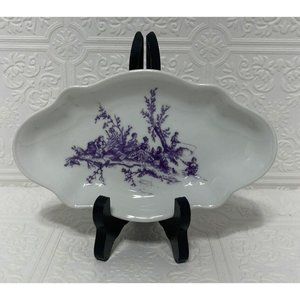 Vintage Limoges France Small Purple Pastoral Scene Oval Scalloped Edge Dish